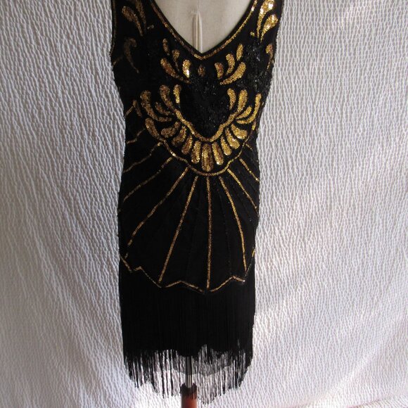 Fun Sequin Costume Dress Gold Black Fabric Custom Not cheap M L - Picture 4 of 15